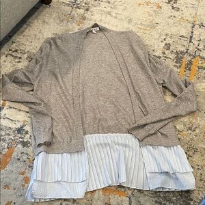 THML Gray Cardigan with Striped White Hem